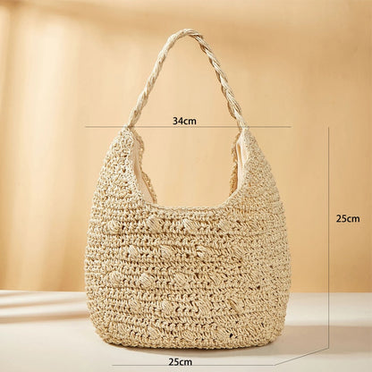 Realaiot Fashion Straw Women Shoulder Bags Paper Woven Female Handbags Large Capacity Summer Beach Straw Bags Casual Tote Purses