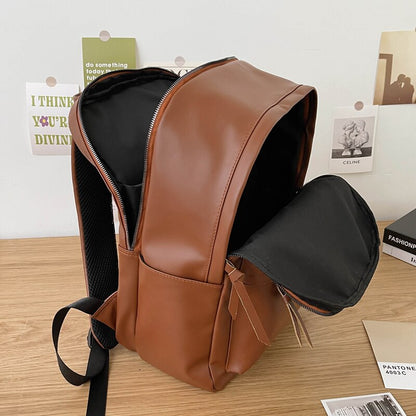 Realaiot Solid Color Pu Leather Women Backpack Simple School Bags For Teenager Girls Travel Shoulder Bags Unisex Laptop Backpack Mochilas