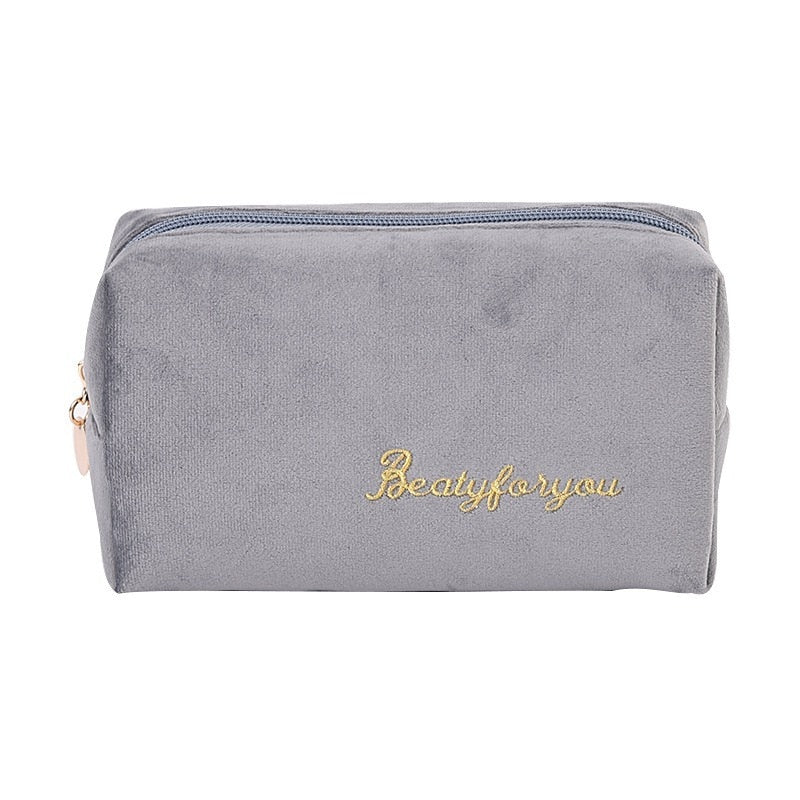 Realaiot 4pics Set Velvet Cosmetic Bag Ins Fashion Letter Embroidered Cosmetic Storage Bags Women Portable Travel Makeup Box