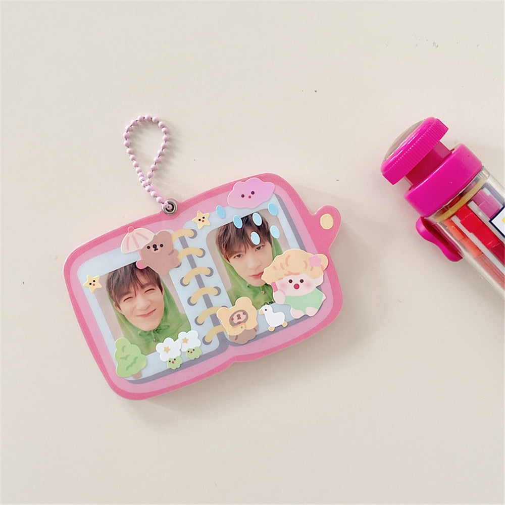 Realaiot 1 Inch Small Book Shape Idol Postcard Photo Album Mini Star Photo Organizer Card Holder Case With Keychain Bag Keyring Pendant