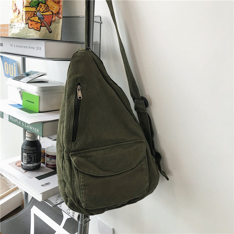 Realaiot Women Shoulder Messenger Bag Canvas Crossbody New Trend Fashion Female Bag Solid Color High Quality Ladies Chest Bag New Arrival