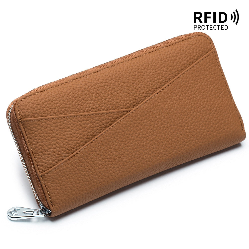 Cyflymder New Women Genuine Leather Wallets Female Long RFID Folding Purses Fashion Soft Cowhide Wallet Phone Purse Coin Bag Card Holders