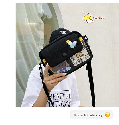 Realaiot Canvas Student Crossbody Bags for Women Japanese Cartoon Print Small Shoulder Bag Cute Fashion Kawaii Messenger Bag Phone