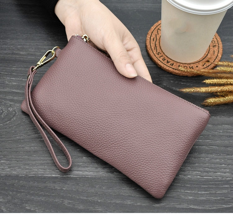 Cyflymder Real Cow Genuine Leather Wallet Women Mini Handbag Purse Card ID Phone Holder Zipper Clutch Evening Bags Small Wristlet Wallets