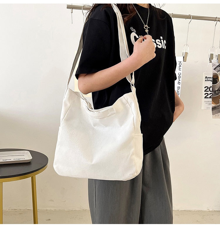 Realaiot Casual Canvas Female Bag Shoppers Simple College Student Book Shoulder Bag Crossbody Bags for Women Handbag Tote Bag