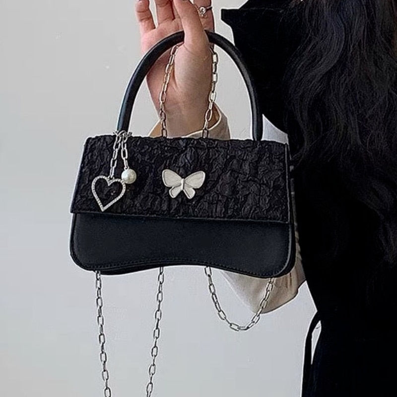 Realaiot Girly Cute Crossbody Bags Women Butterfly Heart Female Shoulder Bag With Chain Womens Handbag Korea Trendy Purses