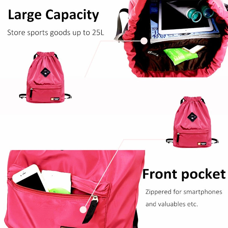 Realaiot Waterproof Gym Bag Women Girls Sports Bag Travel Drawstring Bag Outdoor Bag Backpack for Training Swimming Fitness Bags Softback