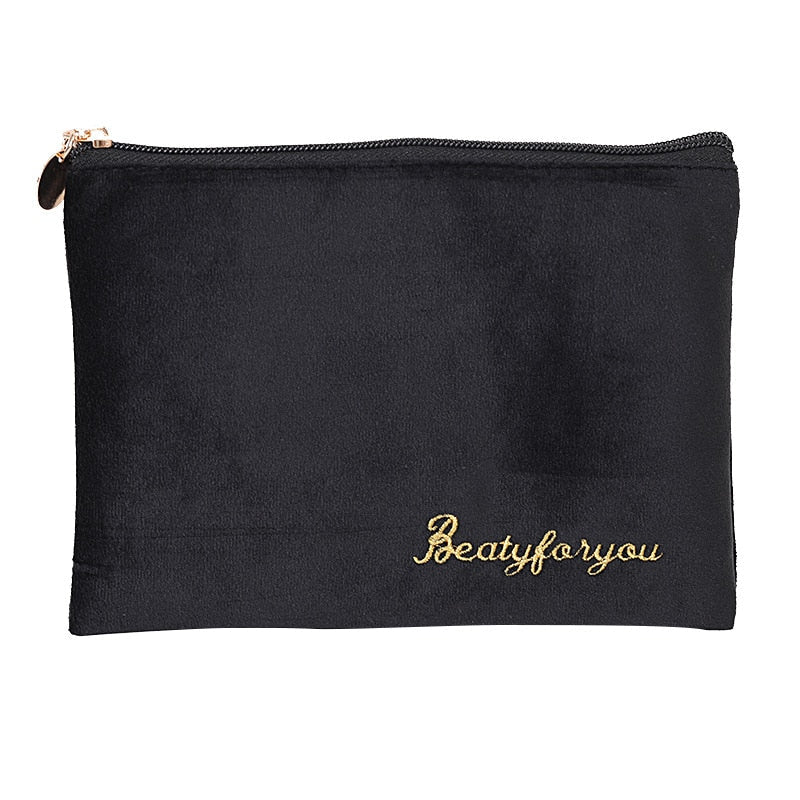 Realaiot 4pics Set Velvet Cosmetic Bag Ins Fashion Letter Embroidered Cosmetic Storage Bags Women Portable Travel Makeup Box