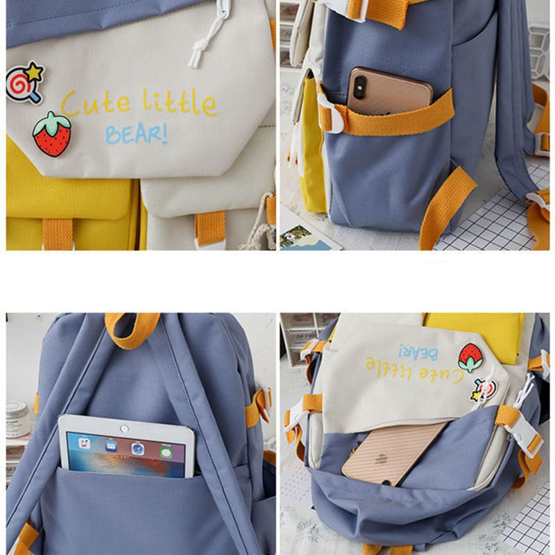 Realaiot 5 PCS Backpack for Middle School Students Female Korean Version Large Capacity Schoolbag for Grade 3-6 Primary School Students