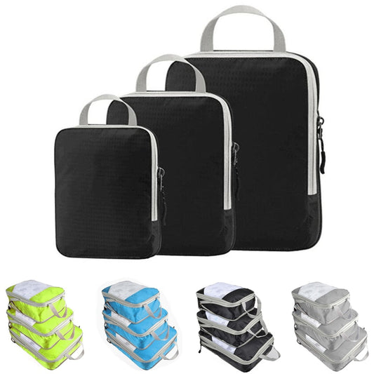 Realaiot 3/4/6pcs/set Compression Packing Cubes Travel Storage Bag Luggage Suitcase Organizer Set Foldable Waterproof Nylon Material