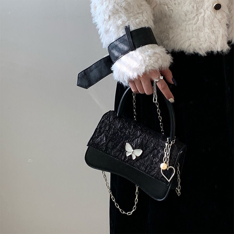 Realaiot Girly Cute Crossbody Bags Women Butterfly Heart Female Shoulder Bag With Chain Womens Handbag Korea Trendy Purses