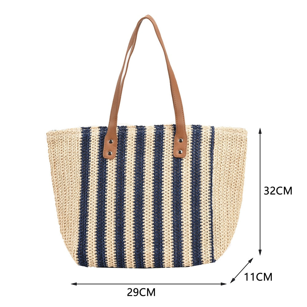 Realaiot Summer Straw Woven Top-Handle Handbags Casual Large Capacity Women Shoulder Bags Shopping Bags Beach Vacation Female Totes Bags