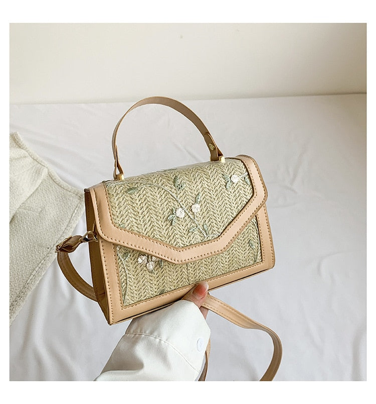 Realaiot Fashion Trend Embroidered Flowers Square Bag Solid Color Retro Women Totes Shoulder Bags Female Leather Handbag for Women сумка