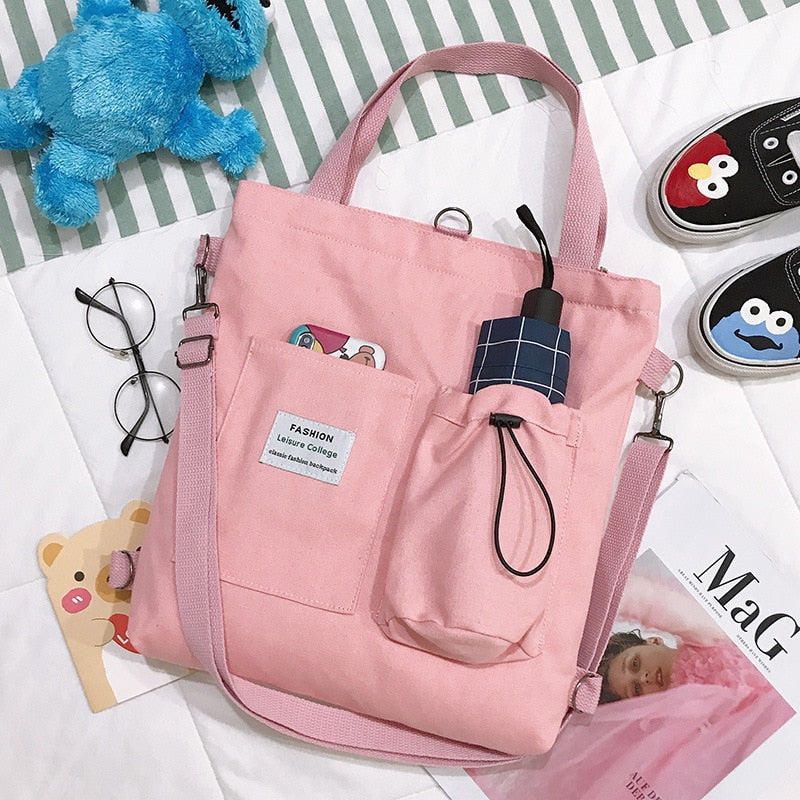 Realaiot Simple Women Package Print Cute Bear Canvas Bag Handbags Japanese Literary Shoulder Bag Casual Shopping Tote Girl Handbag