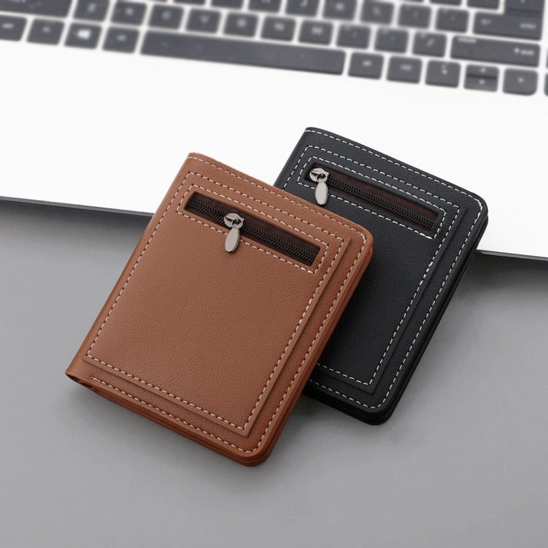 Realaiot Business Men Wallet Black/brown Short Male Purse PU Leather Card Holder Wallet Case Man Money Bag Zipper Coin Purse