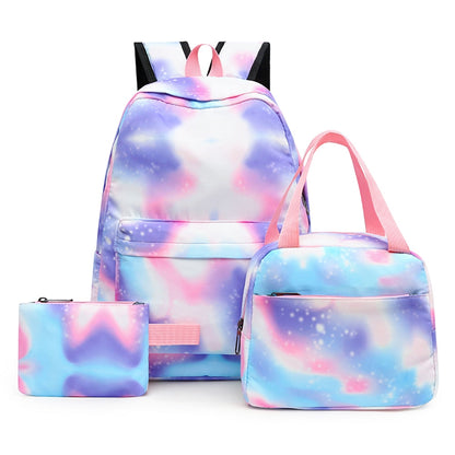 Realaiot 3pcs/set Student Schoolbags Fashion Tie Dye Printing Women Backpack Laptop Bookbags Pencil Case Purse Set for Teenagers Girls