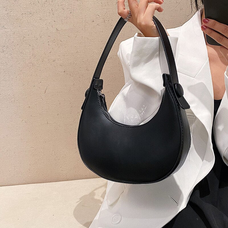 Cyflymder Luxury Designer Women's Shoulder Bags Half Moon Single Handbag Female PU Leather Underarm Bag Lady Trend High Quality