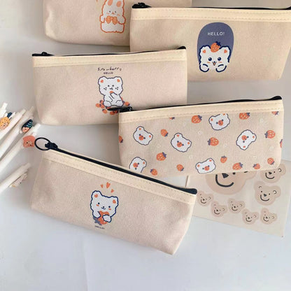 Realaiot 1 Pcs Kawaii Pencil Case Bear Canvas Pencil Box Pencilcase Pencil Bag School Supplies Stationery