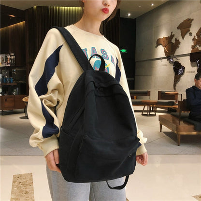 Cyflymder New Trend Large-capacity Simple Solid School Female Backpack Cotton Canvas School Bag Students Satchel White Black Bags