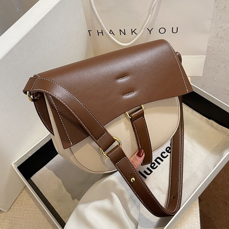 Realaiot Contrast color Saddle bag Armpit bag New Quality PU Leather Women's Designer Handbag Luxury brand Shoulder Messenger Bag Valentines Day