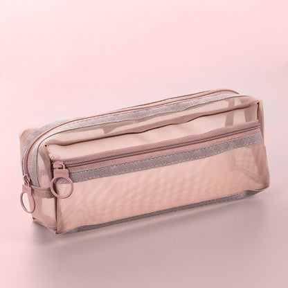 Realaiot Transparent Mesh Pencil Bag Large Capacity Stationery Holder Round Zipper Pencil Pouch Pen Case Students School Supplies