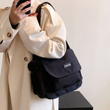 Realaiot Simple School Student Shoulder Bag Nylon Handbags Solid Color Leisure Large Capacity Messenger Bag Male Female Tote Bag Satchels