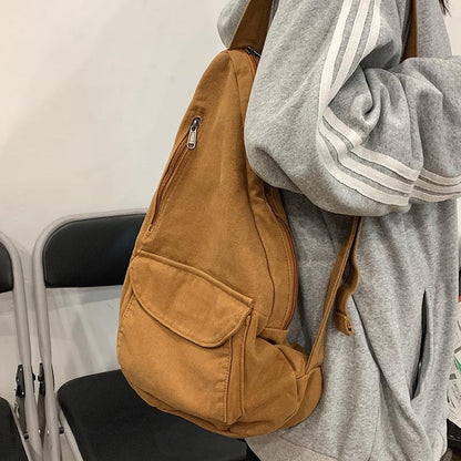 Realaiot Canvas Chest Bag Women Women Shoulder Messenger Bag Unisex Canvas Crossbody Bag Muliti Pocket Casual Women Bag