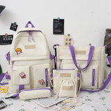 Realaiot 5Pcs/Set Waterproof Canvas Backpack School Bags for Teenage Girl Boy Ladies Shoulder Bag Solid Color Handbag Women's Backpacks