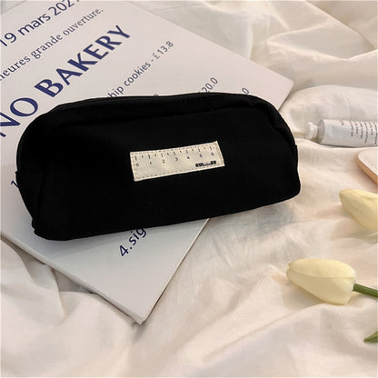 Realaiot Japanese Ins Style Black And Beige Cosmetic Pencil Case Korea Junior High School Canvas Writing Pencilcase Pen Bag For Girls