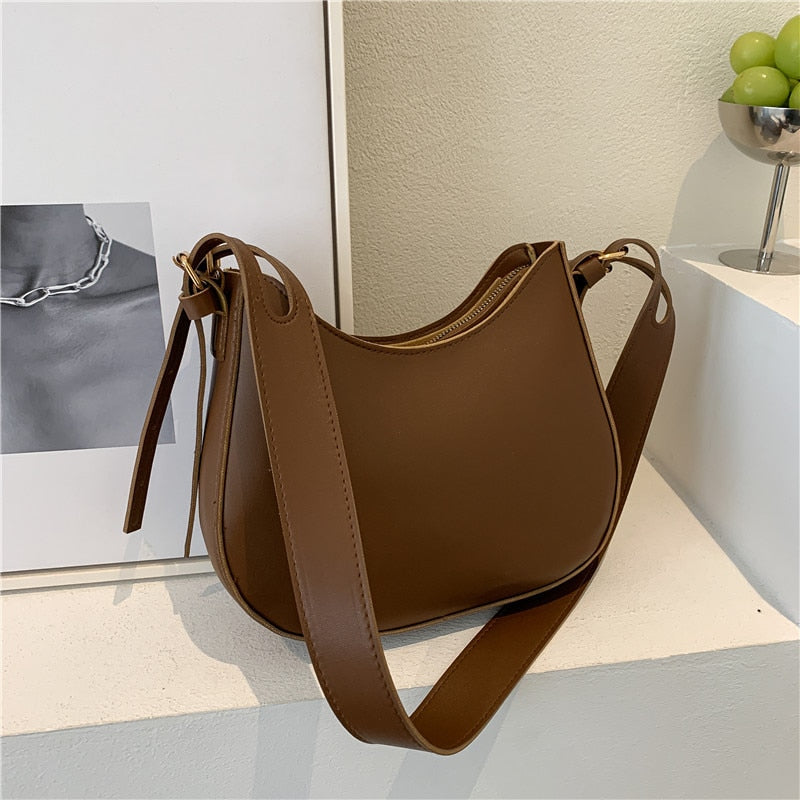 Realaiot Fashion Shoulder Bags for Women Casual Crossbody Bags PU Leather Solid Color Simple Handbags Women's Fashion Casual Bag