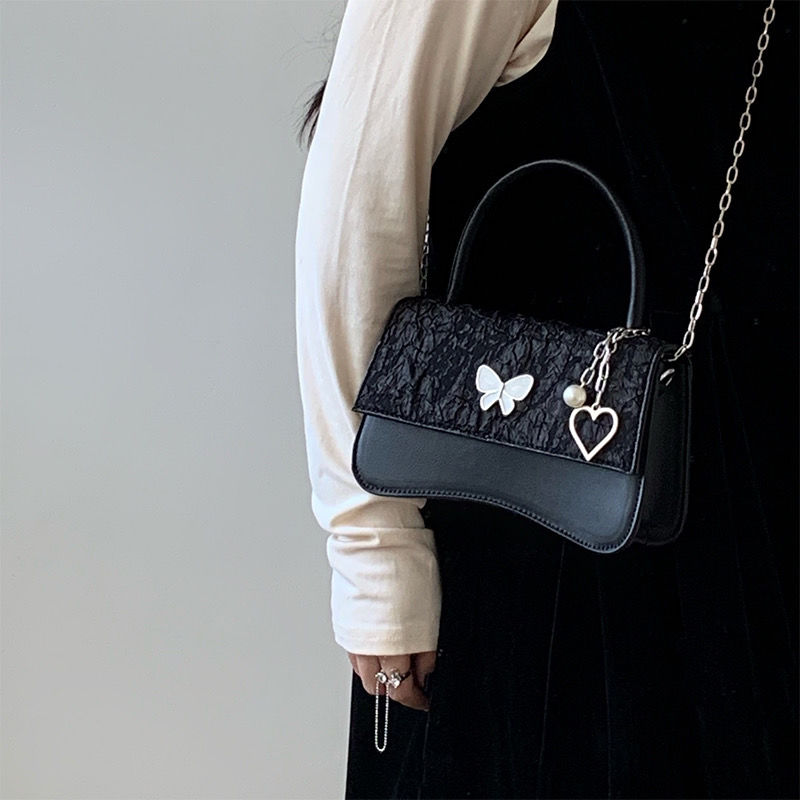 Realaiot Girly Cute Crossbody Bags Women Butterfly Heart Female Shoulder Bag With Chain Womens Handbag Korea Trendy Purses