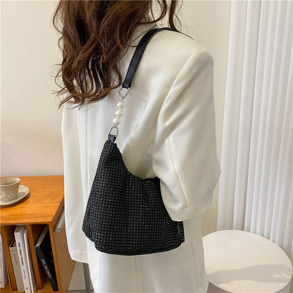 Realaiot Women INS Fashion Rhinestone Square Bag Ladies Messenger Bag Designer Pearl Chain Shoulder Corssbody Bags 苤�邾郕訄 �迮郇�郕訄� �訄迣迮�