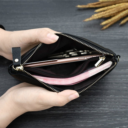 Cyflymder Real Cow Genuine Leather Wallet Women Mini Handbag Purse Card ID Phone Holder Zipper Clutch Evening Bags Small Wristlet Wallets