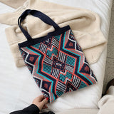 Realaiot Lady Knitting Gypsy Bohemian Boho Chic Aztec Handbag Women Crochet Woolen Open Shopper Top-handle Bag  for Female Tote Bags