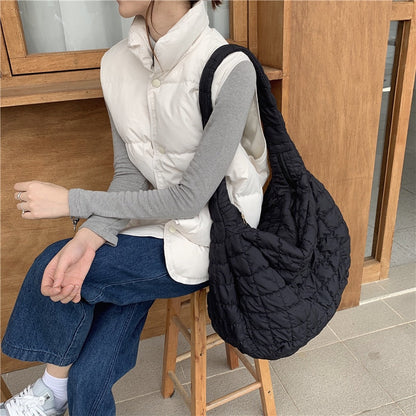 Realaiot Fashion Pleated Women's Shoulder Bag Large Capacity Ladies Casual Tote Travel Handbags Solid Color Plaid Female Crossbody Bags