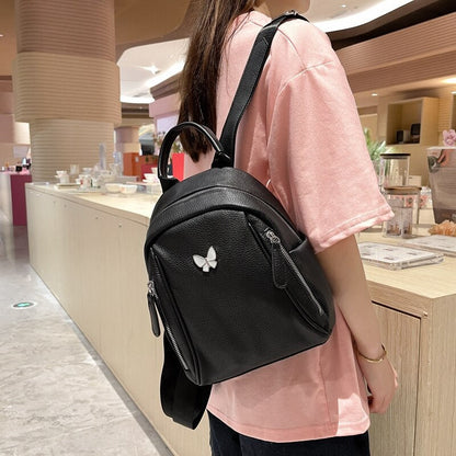 Realaiot Fashion Women Backpack High Quality Luxury Leather Bagpack Solid Color Small Designer School Bag for Girl Travel Kawaii Backpack