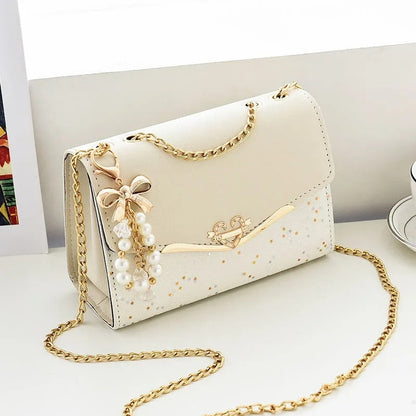 Realaiot Fashion Women Leather Small Shoulder Underarm Bag Ladies Vintage Chain Pendant Solid Zipper Mini Purse Handbag Bolsa Feminina