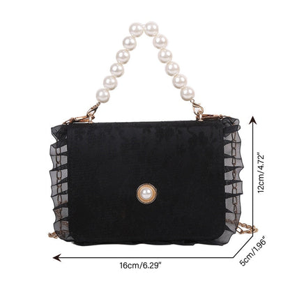 Cyflymder Retro Crossbody Bags for Women Vintage Lace Pearl Chain Ladies Small Square Shoulder Bag Female Clutch Purse Handbags Messenger