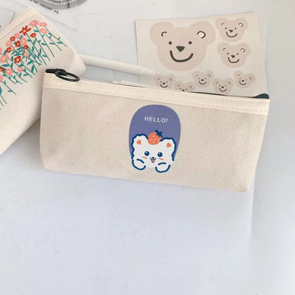 Realaiot 1 Pcs Kawaii Pencil Case Bear Canvas Pencil Box Pencilcase Pencil Bag School Supplies Stationery