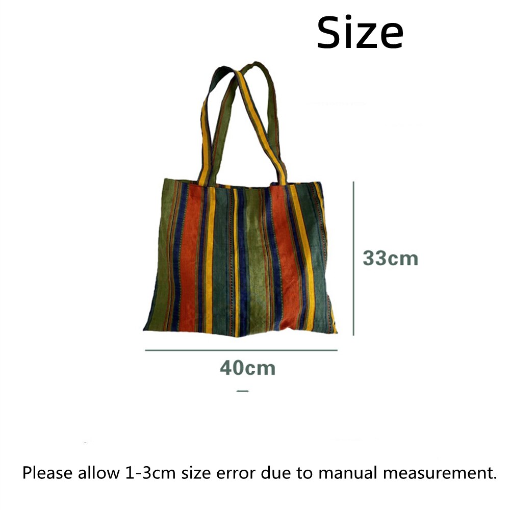 Cyflymder Retro Women's Canvas Shoulder Bag Rainbow Striped Linen Shopping Bag Eco Large Capacity Handbag Tote For Girls Christmas Gifts