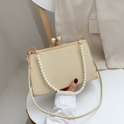 Realaiot Vintage Shoulder Bags Women Fashion Pearl Chain Handbag Kiss Lock Designed Brand Women Small Clip Bags Sac Feminina Bolsa