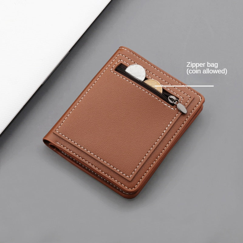 Realaiot Business Men Wallet Black/brown Short Male Purse PU Leather Card Holder Wallet Case Man Money Bag Zipper Coin Purse