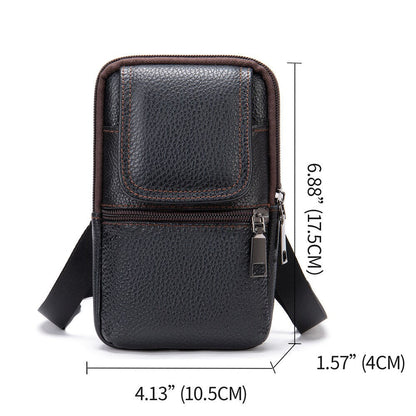 Cyflymder Men's Genuine Leather Mobile Phone Bag Belt Pockets Fanny Packs Mini Waist Bag for Men Crossbody Cell Phone Money Male Bag