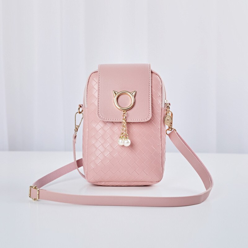 Realaiot Spring Summer Mini Cross-body Mobile Phone Shoulder Bag Woven Pearl Tassel Cover-style Female Bag Shoulder Diagonal Bag