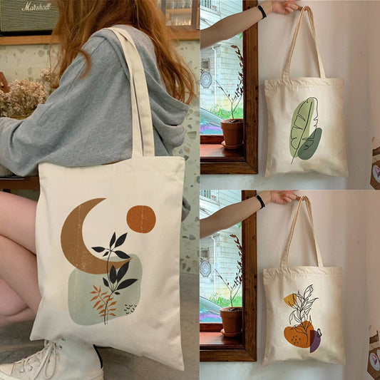 Realaiot Fashion Shoulder Bags Large Capacity Student Book Bag Retro Boho Plants Aesthetic Canvas Tote Bag Lady Handbag Harajuku Flower