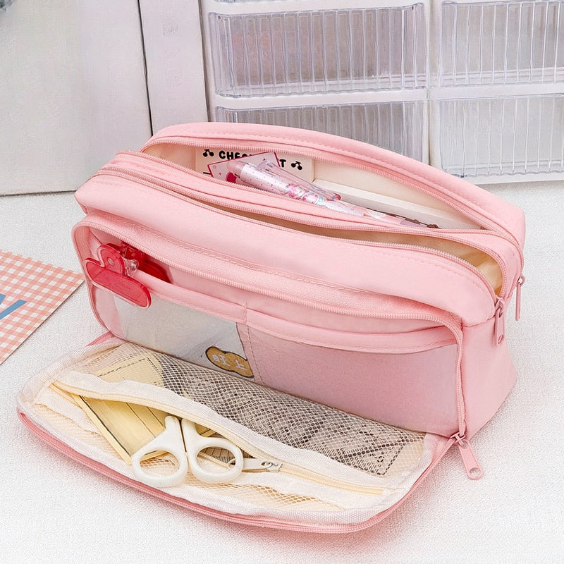 Realaiot Large Capacity Pencil Bag Pink Aesthetic School 6 Layers Pencil Box Stationery Supplies Zipper Pencil Pouch School Supplies