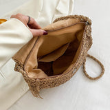 Realaiot Summer Beach Straw Bag Design Women Shoulder Bag Straw Messenger Crossbody Bag Raffia Hollow Woven Handbag Phone Purse Vacation
