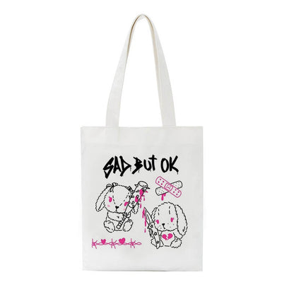 Realaiot Korea Ulzzang Ins Heart Harajuku Women Shoulder Bag Art Gothic School Bag Y2k Anime Canvas Bag Large Capacity Casual Shopper Bag