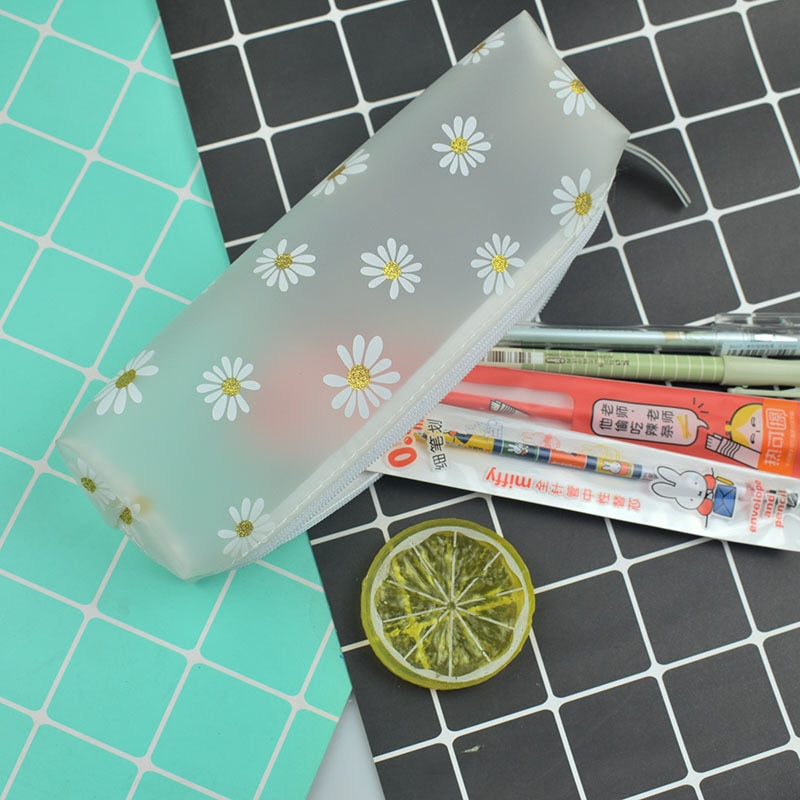 Realaiot 1Pcs Kawaii Transparent Pencil Case Daisy Gift Estuches School Pencil Box Pencilcase Pencil Bag School Supplies Stationery