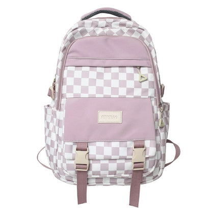 Realaiot Cute Women's Nylon Backpack for Teenagers Girls Plaid School Bag Female Student Travel Rucksack Large Capacity Student Bookbag